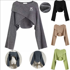 Women's Pullover Jumper Tops Asymmetrical Knit Crop Sweater